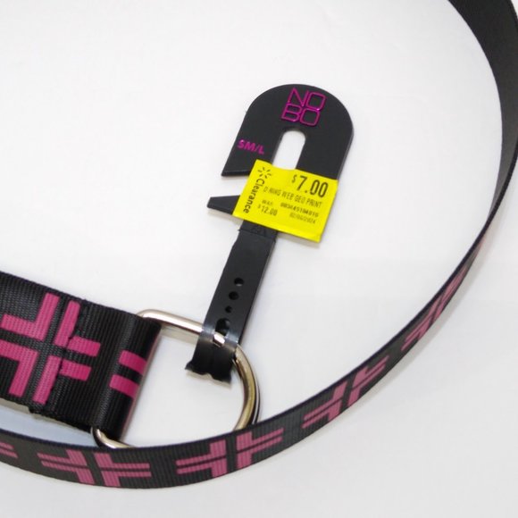 No Boundaries Geometric Print D-Ring Web Belt S/M/L Adjustable Black Fuschia NWT - Picture 2 of 4
